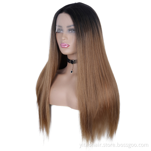 Black roots Brown T#4/30 Lace Front Wig Heat Resist Fiber Silk Straight Hair Wig synthetic full lace wigs with baby hair